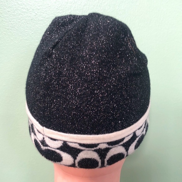 Coach Black & Silver Wool Blend Beanie Hat OS